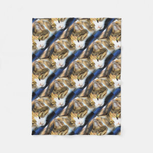 Yellow Eyed Calico Cat Realistic Pet Portrait Fleece Blanket