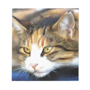 Yellow Eyed Calico Cat Realistic Pet Portrait Notepad
