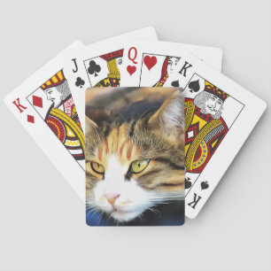 Yellow Eyed Calico Cat Realistic Pet Portrait Playing Cards