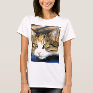 Yellow Eyed Calico Cat Realistic Pet Portrait T-Shirt