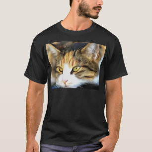 Yellow Eyed Calico Cat Realistic Pet Portrait T-Shirt