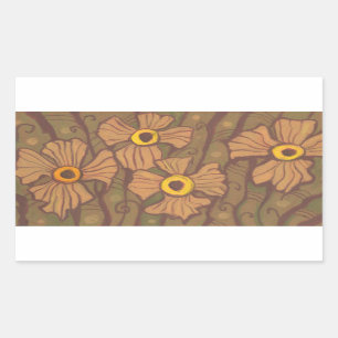 Yellow-eyed flowers, floral art,olive green brown rectangular sticker
