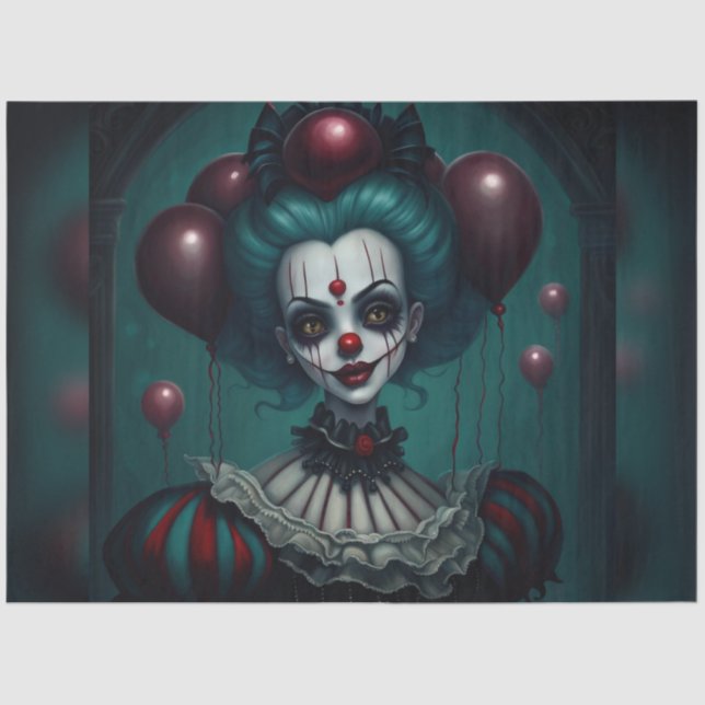 Yellow Eyed Halloween Clown Decoupage Paper  (Front)