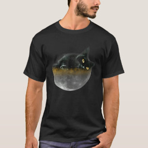 Yellow Eyes Black Cat Sleeping On Big Moon  Galaxy T-Shirt