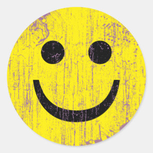 YELLOW FACE - DISTRESSED AND AGED CLASSIC ROUND STICKER