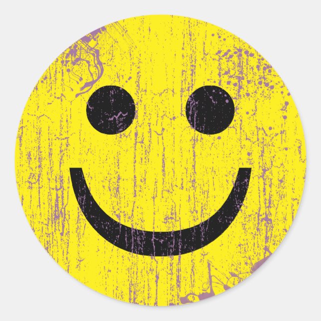 YELLOW FACE - DISTRESSED AND AGED CLASSIC ROUND STICKER (Front)