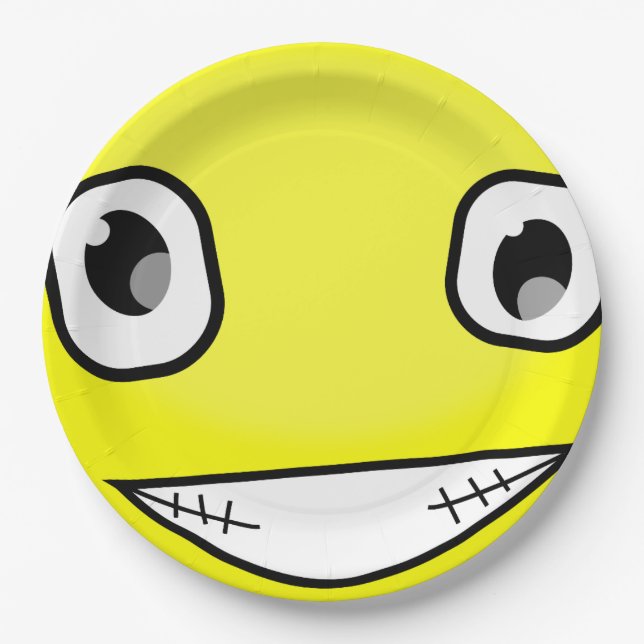 Yellow Face Laugh Emoticon Birthday Party Paper Plate (Front)