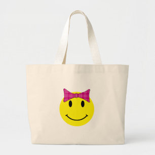 Yellow Face Pink Bow Large Tote Bag