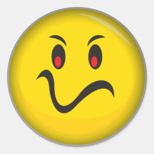 Yellow face that is annoyed classic round sticker