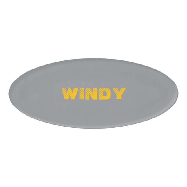 Yellow faded custom text on grey  name tag (Front)
