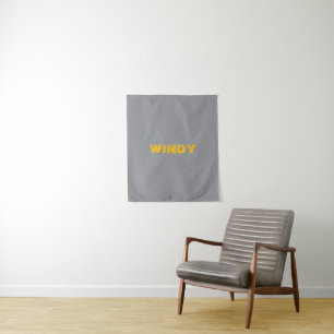 Yellow faded custom text on grey tapestry