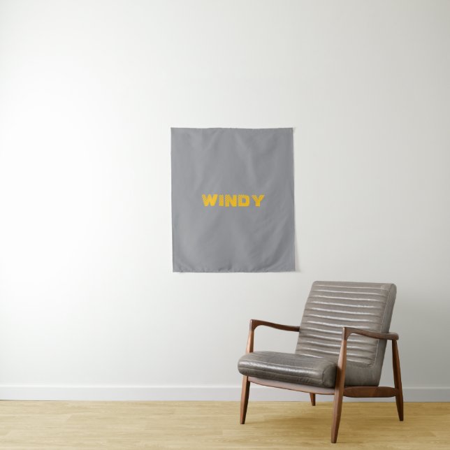 Yellow faded custom text on grey  tapestry (In Situ)
