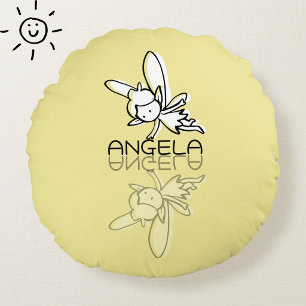 Yellow Fairy Reflection Doodle Custom Name  Round Cushion