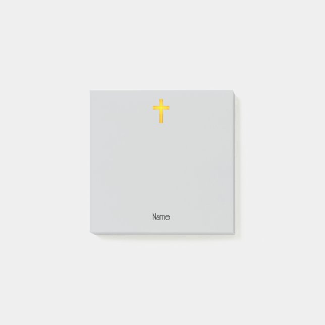 Yellow Faith Cross on Grey Name Post It Note Pad (Front)