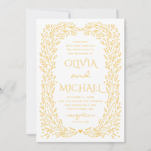 Yellow fall botanical wedding. Autumn floral  Invitation