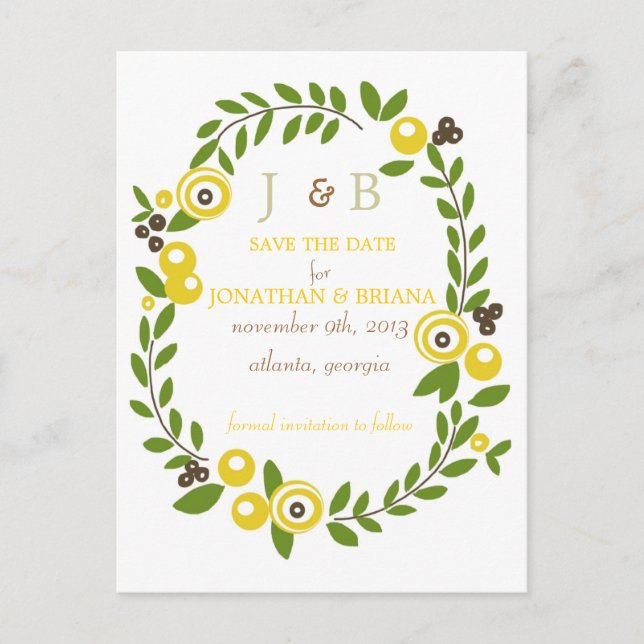 Yellow Fall Floral Save the Date Postcards (Front)