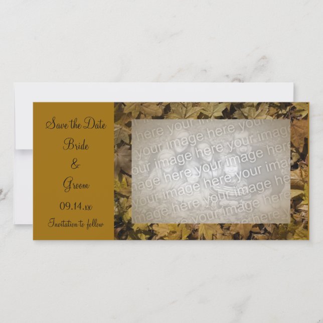 Yellow Fallen Leaves Save the Date Photo Card (Front)