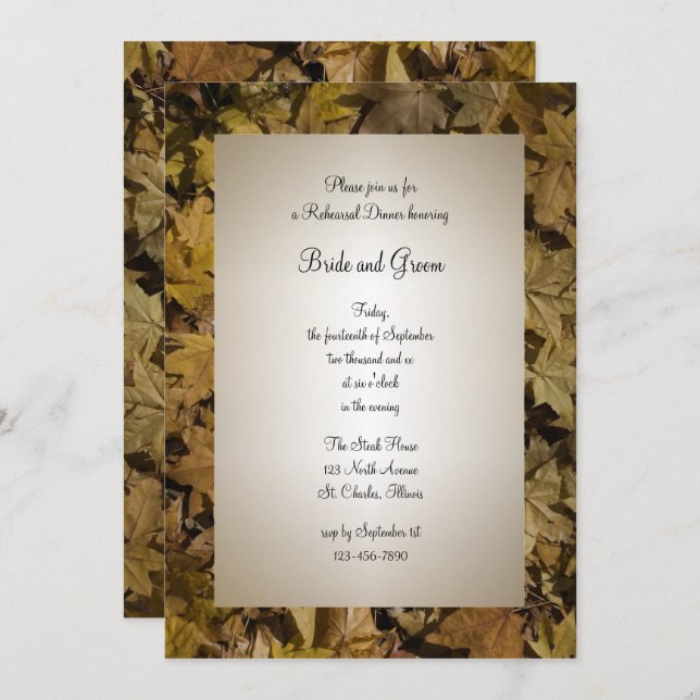 Yellow Fallen Leaves Wedding Rehearsal Dinner Invitation (Front/Back)