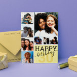 Yellow Family Friends Photo Collage Happy Birthday Card<br><div class="desc">This cool and cute happy birthday greeting card is perfect for any friend or family member. It features eight customisable photograph pictures with the quote, "Happy Birthday, " on top of a canary yellow"30" (which can be changed to any age) and pastel yellow colour block square. It's modern, fun, and...</div>