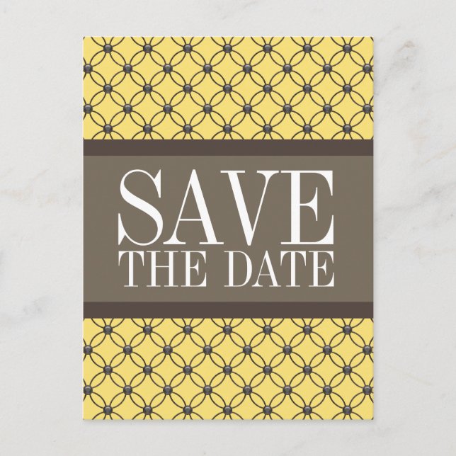 Yellow Fancy Lattice Save the Date Postcard (Front)