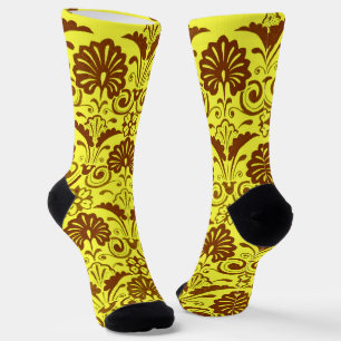 yellow fans and curlicues print socks