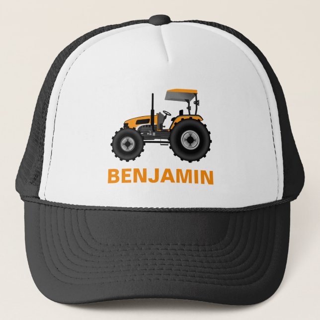 Yellow Farm Tractor Kids Trucker Hat (Front)