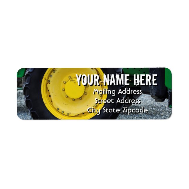Yellow Farm Tractor Wheel Address Return Address Label (Front)