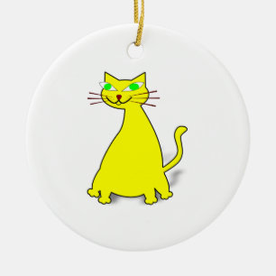 Yellow Fat Cat Ceramic Ornament