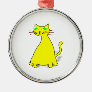 Yellow Fat Cat Metal Tree Decoration