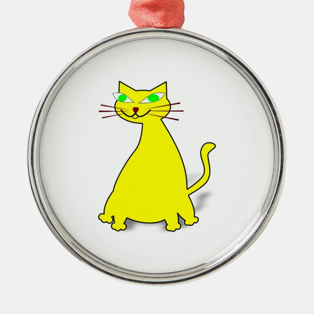 Yellow Fat Cat Metal Tree Decoration (Front)