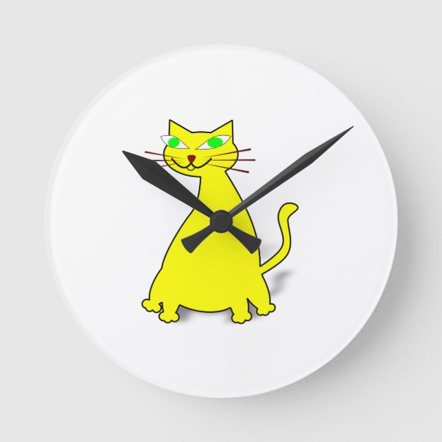 Yellow Fat Cat Round Clock (Front)