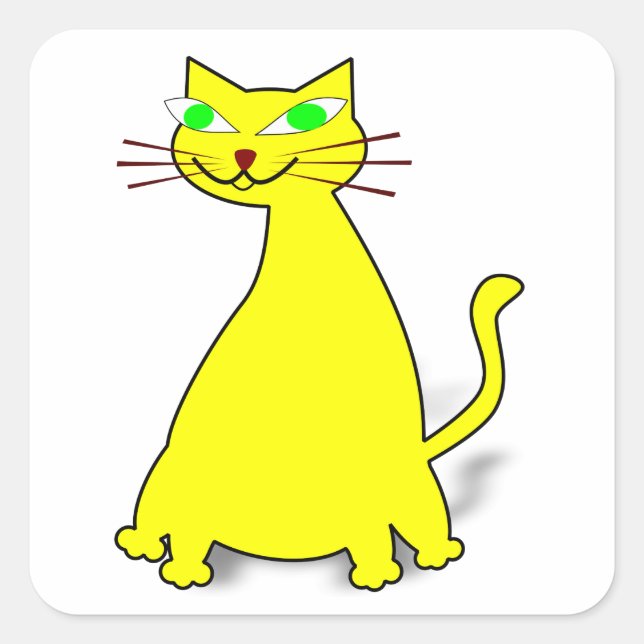 Yellow Fat Cat Square Sticker (Front)