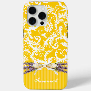 Yellow Faux Rhinstone Personalised Damask iPhone iPhone 15 Pro Max Case