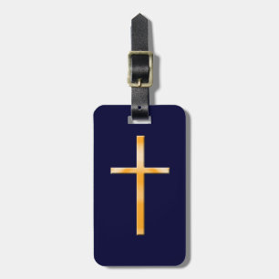 Yellow (faux stone) Religious Cross/Personalise Luggage Tag