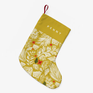 Yellow Festive Botanical Personalised Small Christmas Stocking