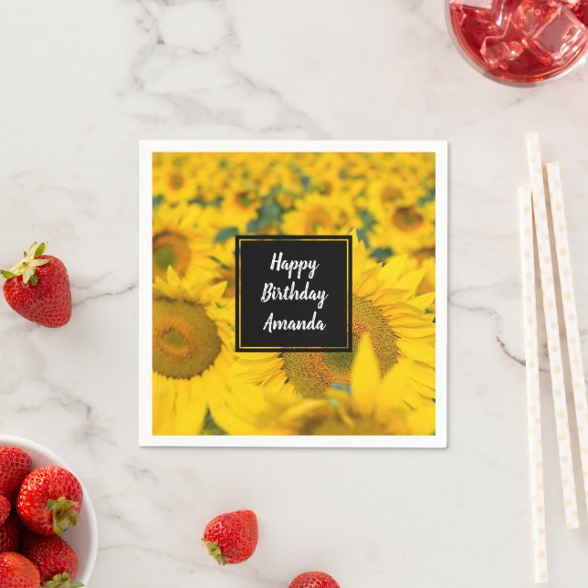 Yellow Field of Sunflowers Photograph Birthday Napkin (Insitu)