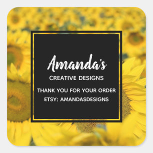 Yellow Field of Sunflowers Photograph Business Square Sticker