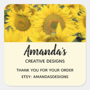 Yellow Field of Sunflowers Photograph Business Square Sticker