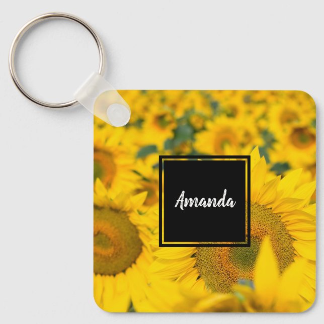 Yellow Field of Sunflowers Photograph Key Ring (Front)