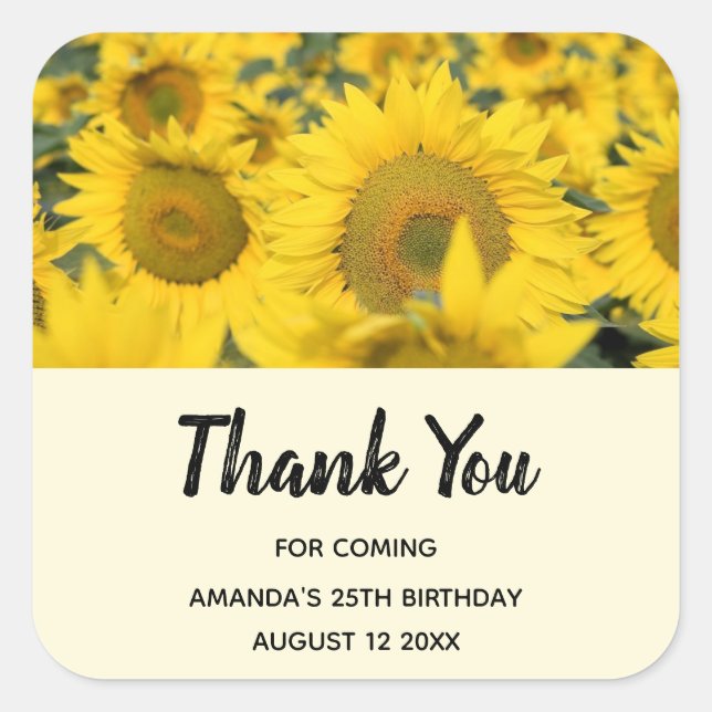 Yellow Field of Sunflowers Photograph Thank You Square Sticker (Front)