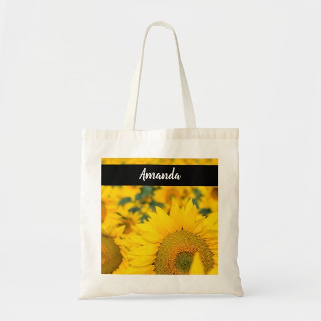 Yellow Field of Sunflowers Photograph Tote Bag (Front)