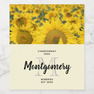 Yellow Field of Sunflowers Photograph Wine Making Label
