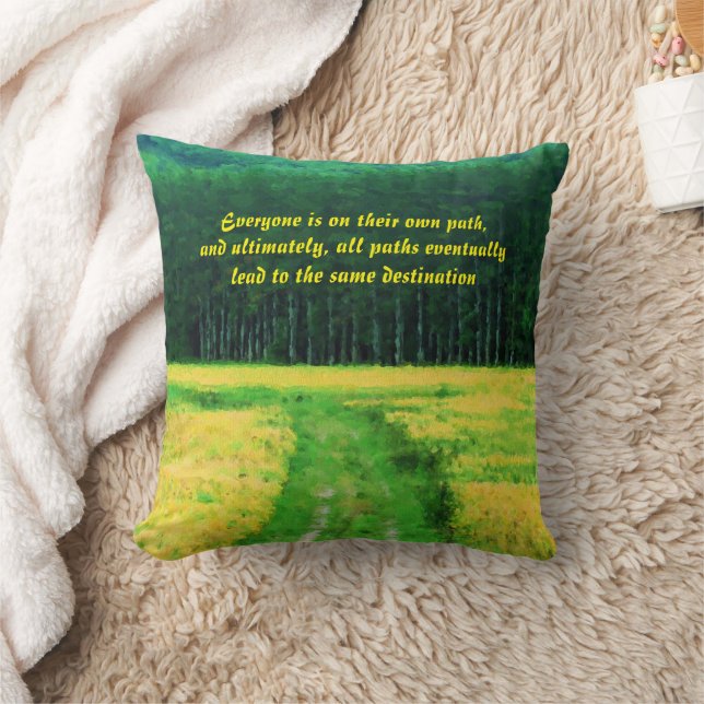 Yellow Field On The Path Inspirational Quote  Cushion (Blanket)