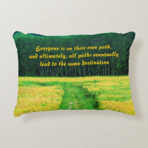 Yellow Field On The Path Inspirational Quote  Decorative Cushion