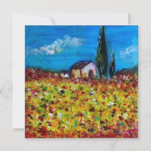 YELLOW FIELD , red green violet white Invitation