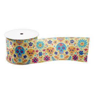 Yellow Fiesta Calaveras  Satin Ribbon