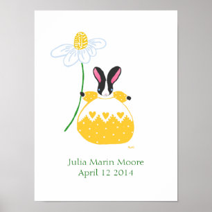 Yellow Fifi Daisy Bunny birthday poster