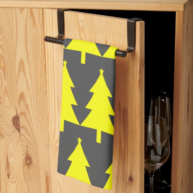 Yellow Fir Christmas Trees Pattern Tea Towel (Thirds Fold)