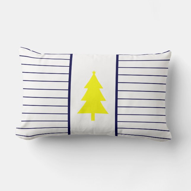 Yellow Fir Tree Texture Blue Stripe Cushion (Front)