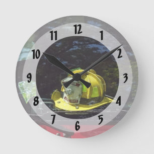 Yellow Fire Captain's Helmet Round Clock